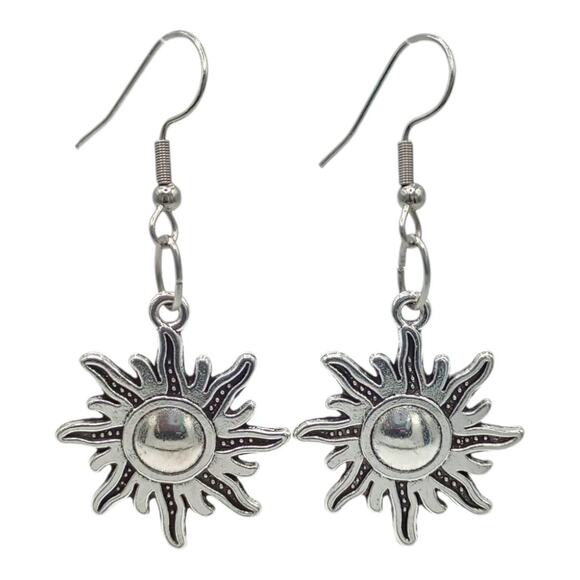 Silver sunburst dangle earrings — lightweight boho celestial jewelry - Picture 1 of 3